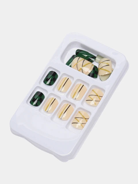 Gorgeous Green Black Press-on Nails: 24-Piece Set for Instant Style - Shop N Save