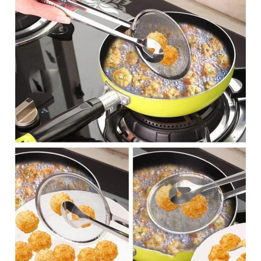 Steel Spoon With Clip Oil Frying Filter - Silver - Shop N Save