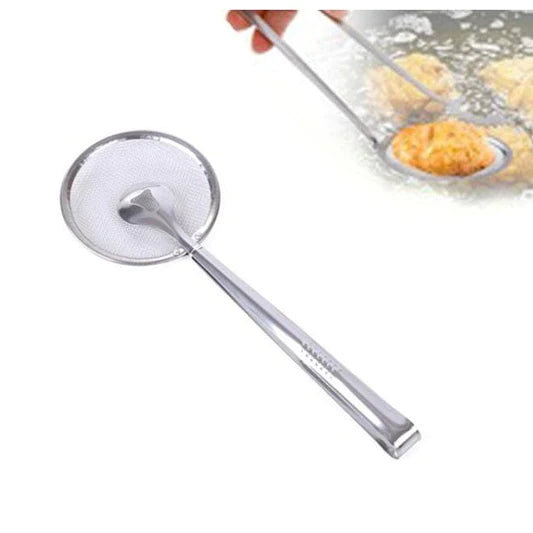 Steel Spoon With Clip Oil Frying Filter - Silver - Shop N Save