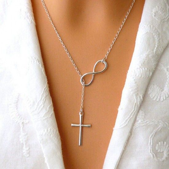 Cross Infinity Pendant Necklace Women Fashion Jewelry Sliver