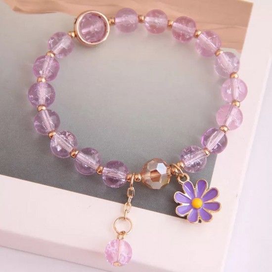 Crystal Daisy Female Jewelry Flower Bracelet - Purple