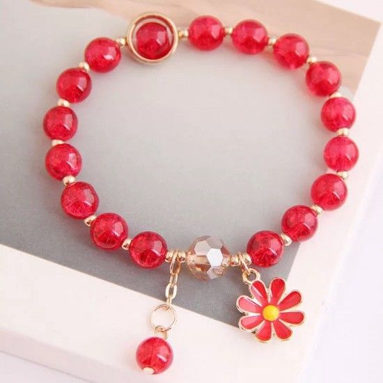 Crystal Daisy Female Jewelry Flower Bracelet - Red
