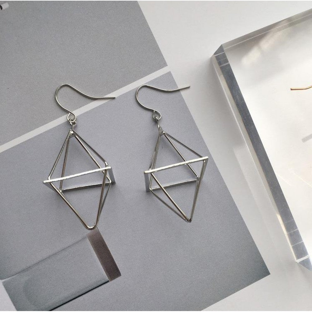 Fashion Triangle Geometric Stereo Contracted Pendant Earrings - Silver