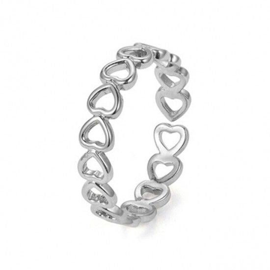 Fashion Cute Hollow Heart Stainless Steel Romantic Ring Silver