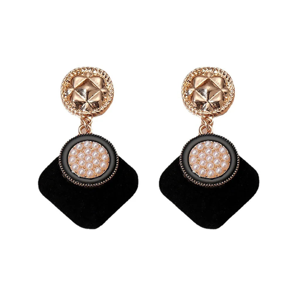 Flannel Black Pearl Earrings: Geometric, European Style, Chic - Shop N Save