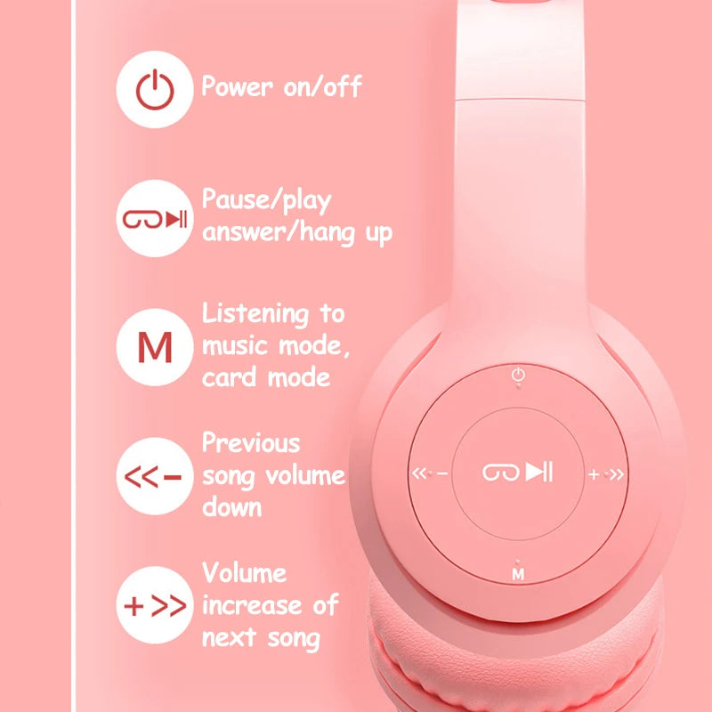 Cat Ear Bluetooth Headphones with LED - Kids Stereo Wireless Headset