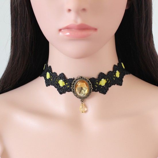 Gothic Crystal Tassel Tattoo Choker Necklace Yellow