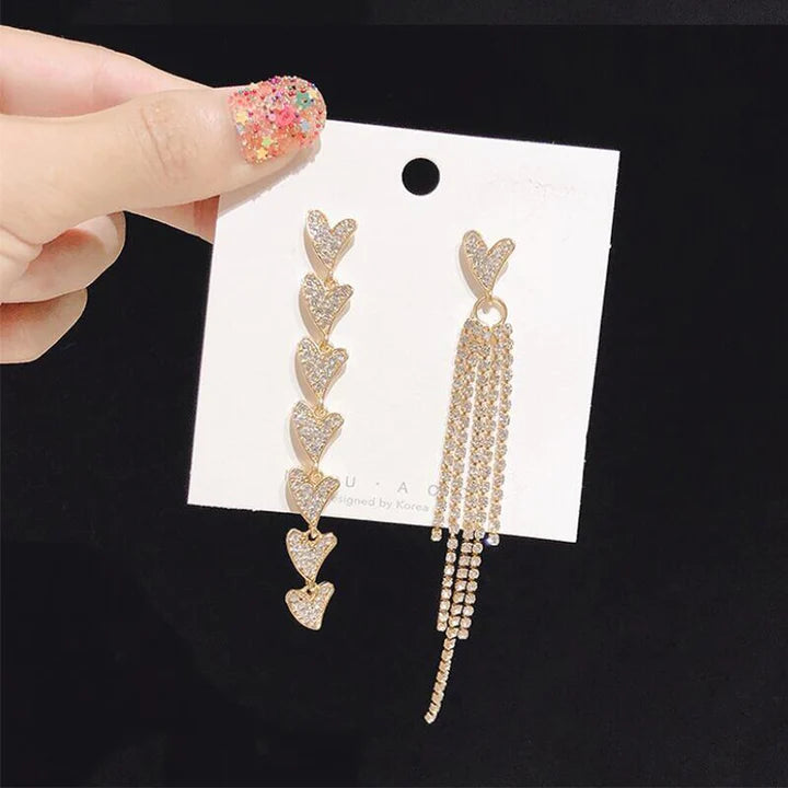 Heart Decorative Gold Plated Tassel Earrings - Golden - Shop N Save