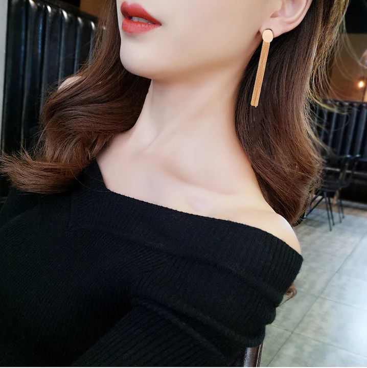 Golden Chain Tassel Earrings: Luxe Statement in Gold Plating - Shop N Save