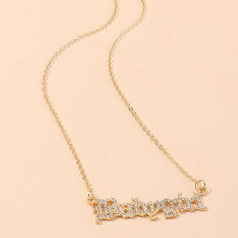 Gold Babygirl Necklace: Old English Font, Crystal Diamond Accent - Shop N Save