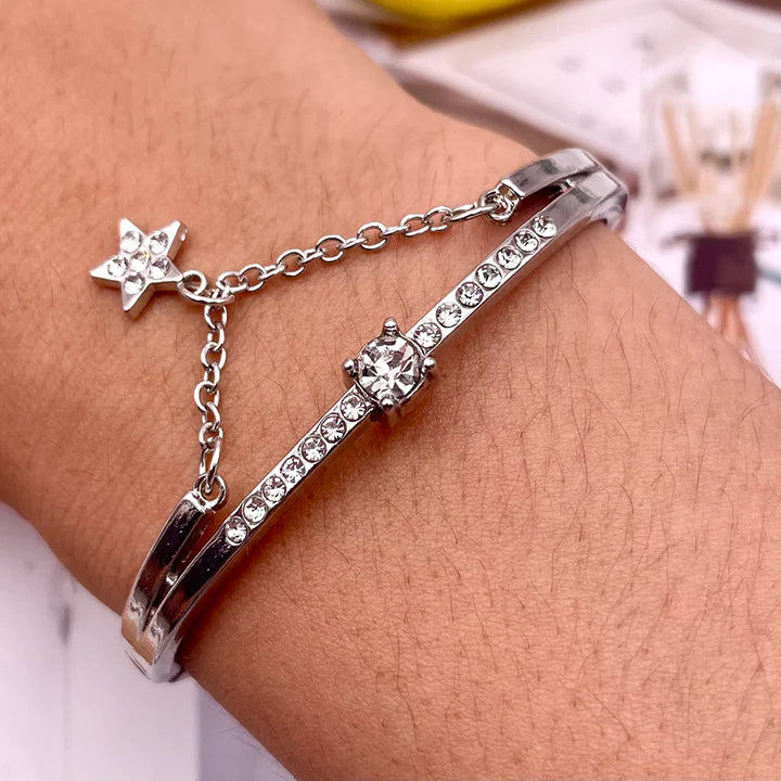 Girls Fashion Rhinestone And Star Chain Bracelet - Silver - Shop N Save