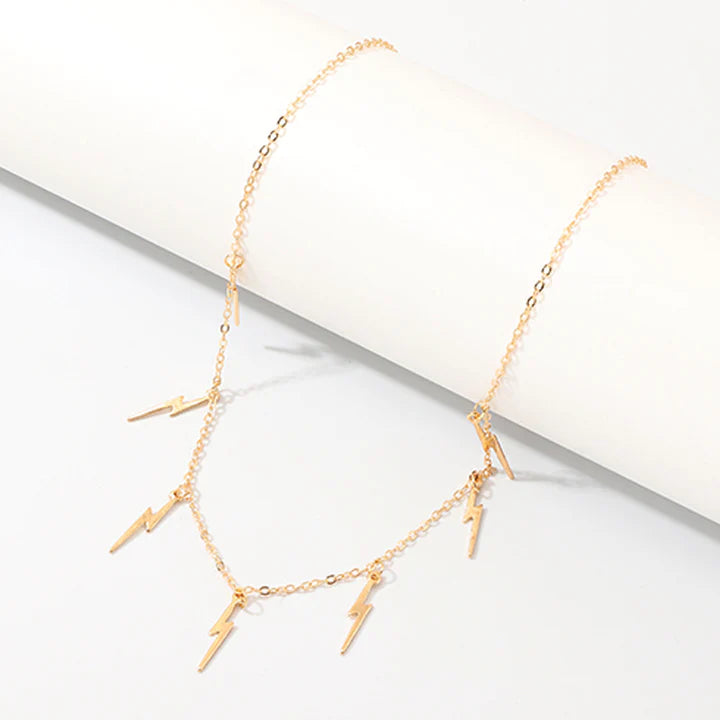 New Lightning Pendant Clavicle Necklace - Yellow Gold