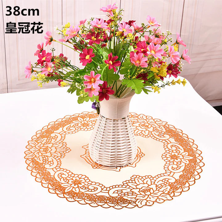 Round Waterproof Non Slip Vinyl Decorative Table Mini Mat 38 CM - Golden - Shop N Save