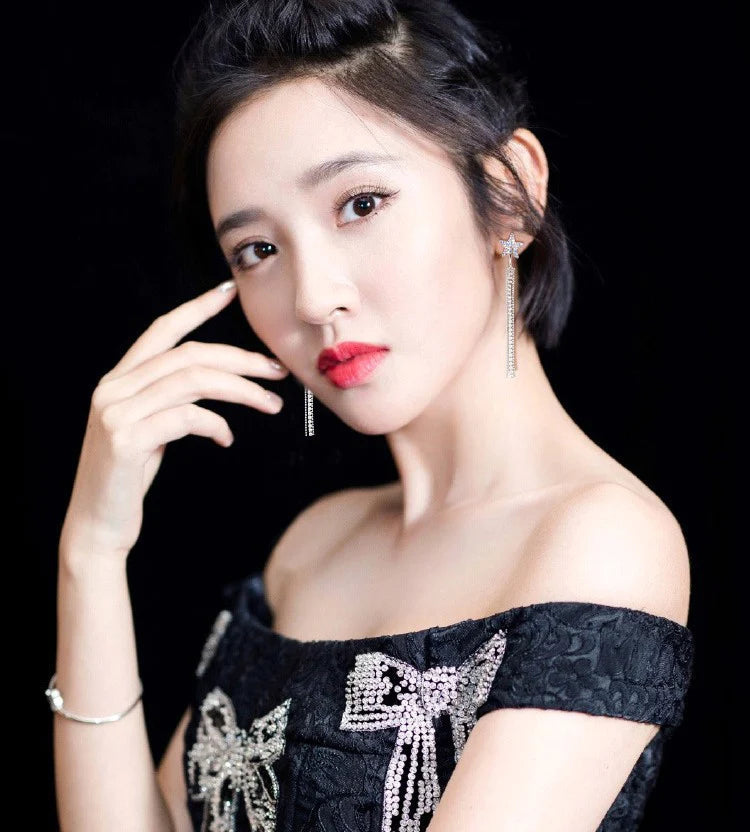 Star Engraved Crystal Silver eplated Earrings - Silver - Shop N Save