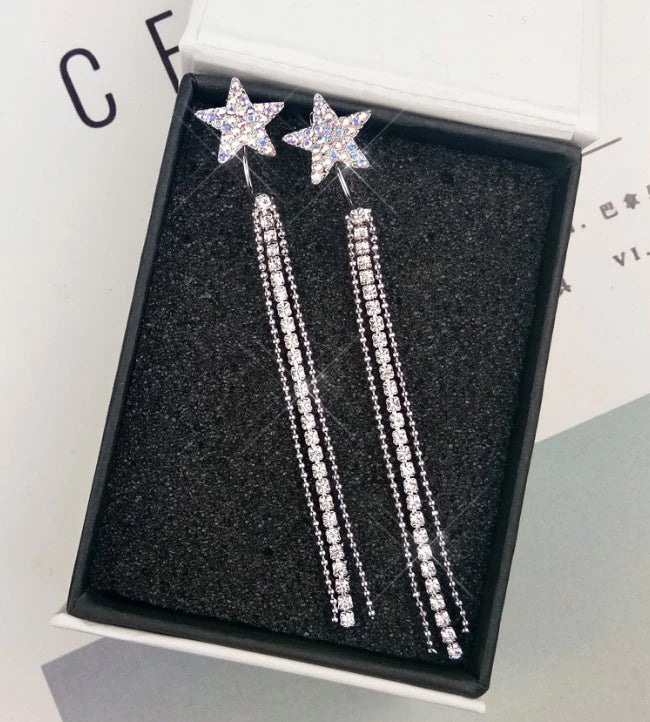 Star Engraved Crystal Silver eplated Earrings - Silver - Shop N Save
