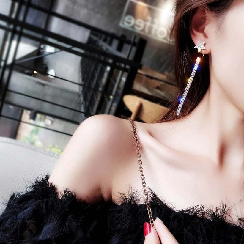 Star Engraved Crystal Silver eplated Earrings - Silver - Shop N Save