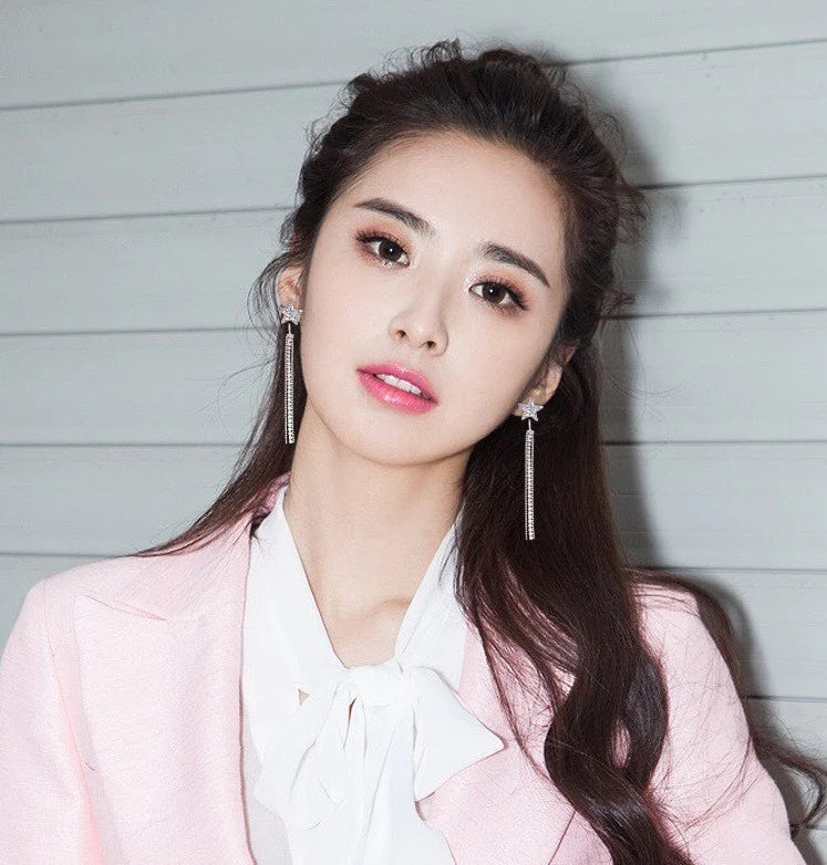 Star Engraved Crystal Silver eplated Earrings - Silver - Shop N Save