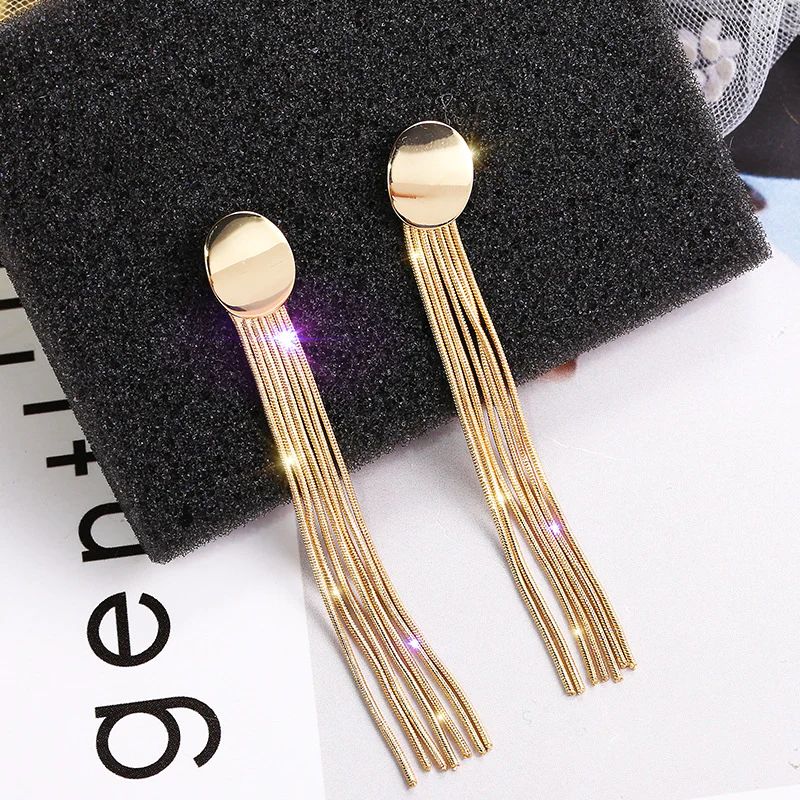 Golden Chain Tassel Earrings: Luxe Statement in Gold Plating - Shop N Save