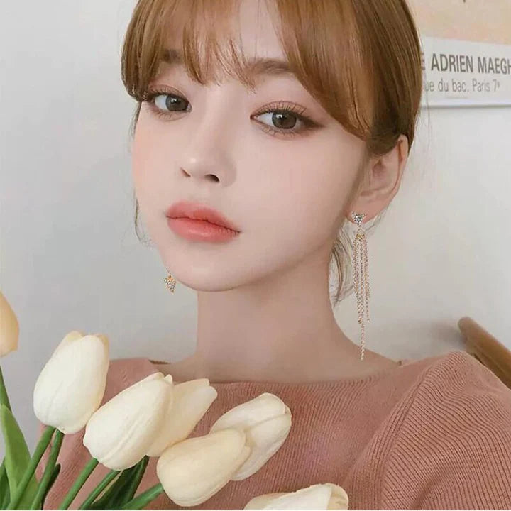 Heart Decorative Gold Plated Tassel Earrings - Golden - Shop N Save