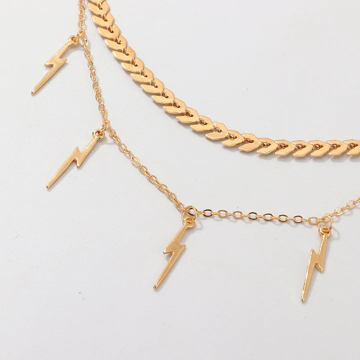 New Lightning Pendant Clavicle Necklace - Yellow Gold