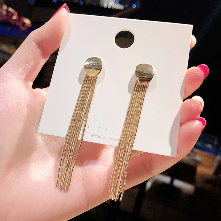 Chain Tassel Gold Plated Earrings - Golden - Shop N Save