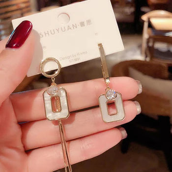 Fashion Square Imitation Shell Tassel Earrings - White - Shop N Save