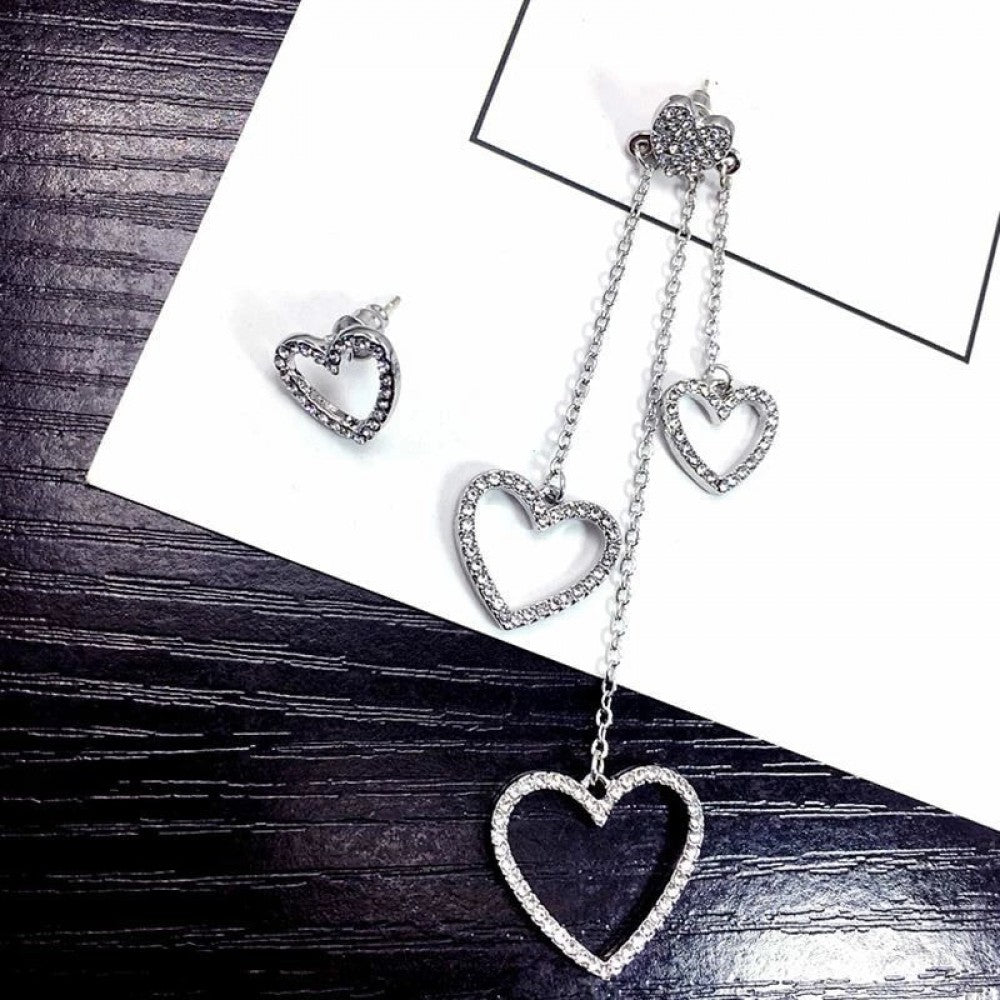 Heart Long Tassel Asymmetric Love Earrings Female - Silver