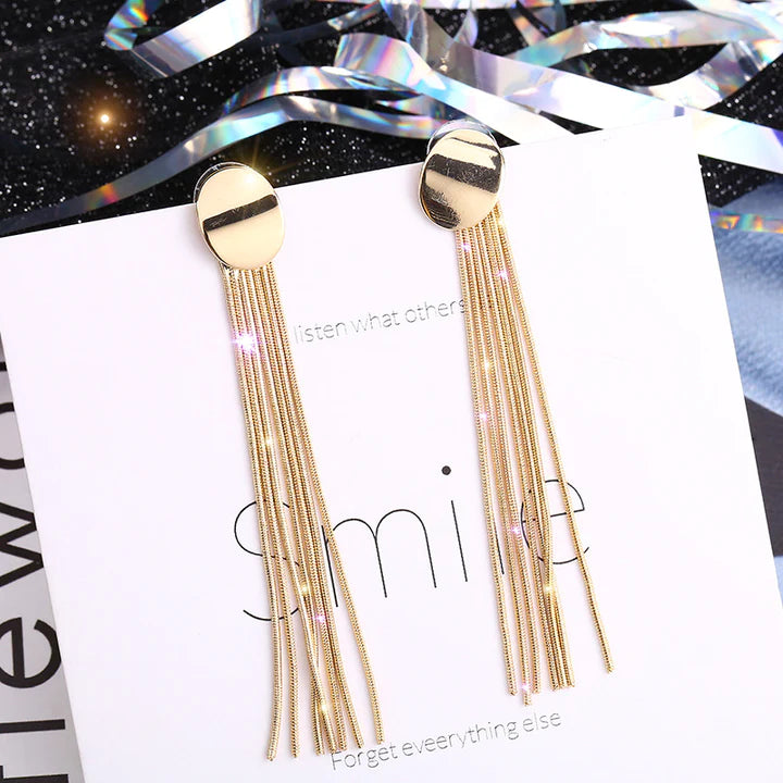 Chain Tassel Gold Plated Earrings - Golden - Shop N Save