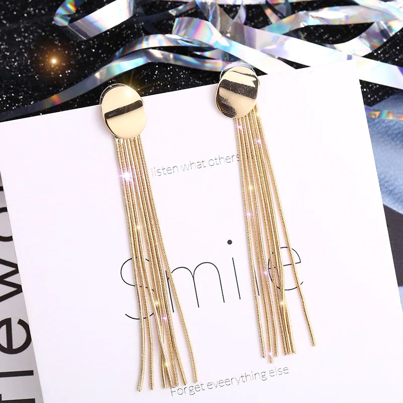 Golden Chain Tassel Earrings: Luxe Statement in Gold Plating - Shop N Save
