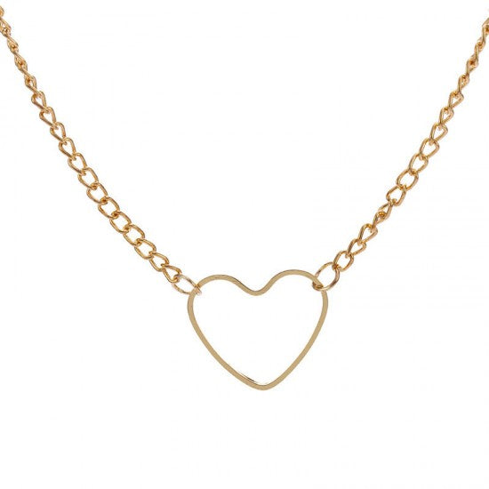 Hollow Heart-Shaped Heart Short Chain Necklace Golden
