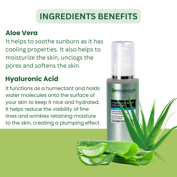 EARTH GO GLOW ALOE VERA & HYALURONIC ACID LIQUID FACE MOISTURIZER (100ml) - Shop N Save