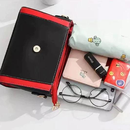 Ladies Fashion Stitching Color Handbag - Black Red - Shop N Save