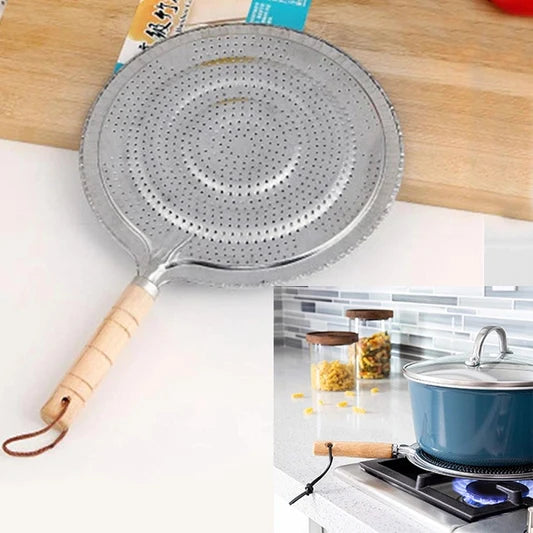 Heat Diffuser Wooden Handle Gas Electric Simmer Ring - Silver