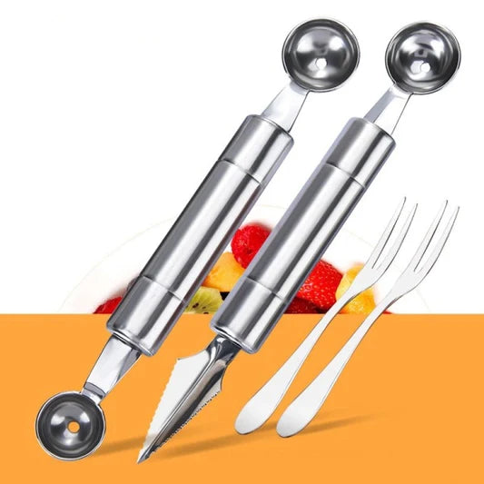 4 Pieces Melon Baller Scoop Fruit Spoon Carving Knife Set