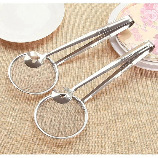 Steel Spoon With Clip Oil Frying Filter - Silver - Shop N Save
