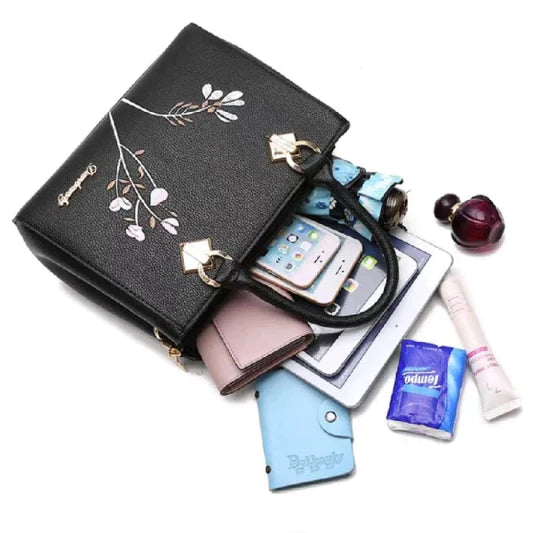 Ladies High Quality Flower Embroidered Handbag - Purple