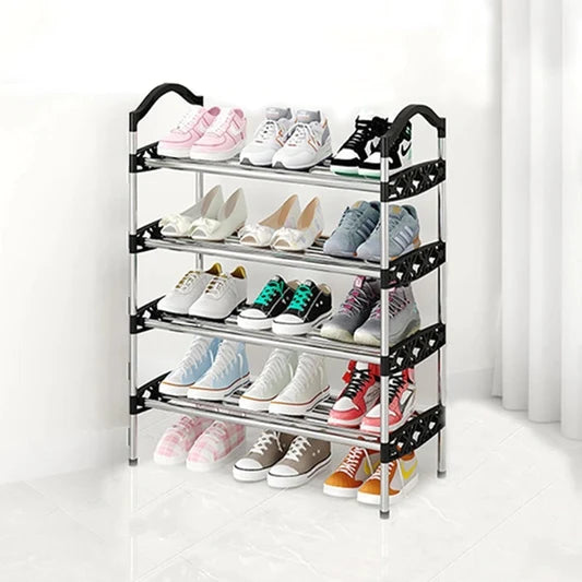 Four Layer Easy Assemble Shoe Rack - Black Silver - Shop N Save