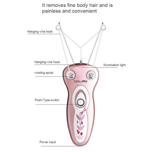 Ladies Facial Body Face Rechargeable Threading Hair Remover - LIGHT PINK - Shop N Save