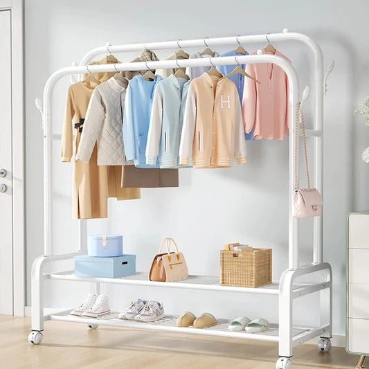 Double Rail Clothes Rack Hanger With Shoes Organizer