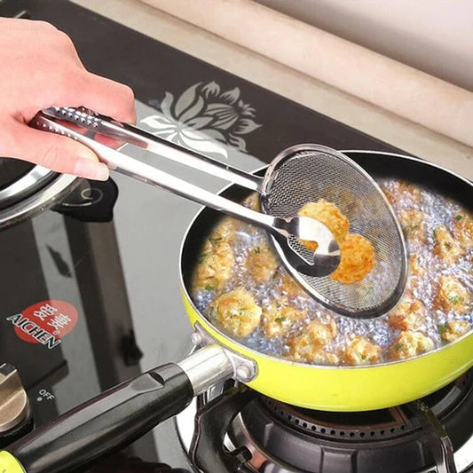 Steel Spoon With Clip Oil Frying Filter - Silver - Shop N Save