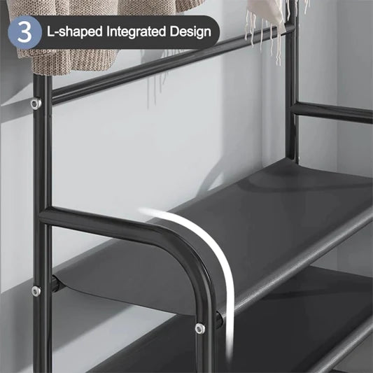Multifunctional 4 Tiers Shoe Rack And Hat Coat Hanger - Black - Shop N Save