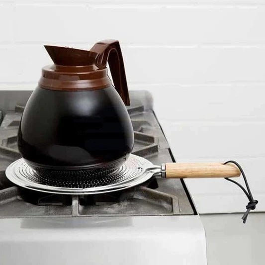 Heat Diffuser Wooden Handle Gas Electric Simmer Ring - Silver