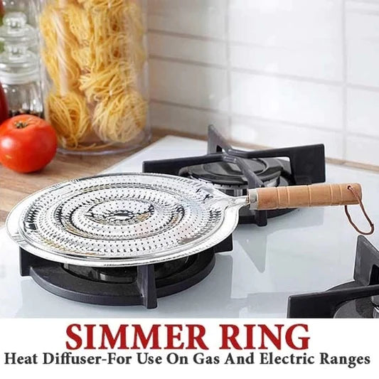 Heat Diffuser Wooden Handle Gas Electric Simmer Ring - Silver
