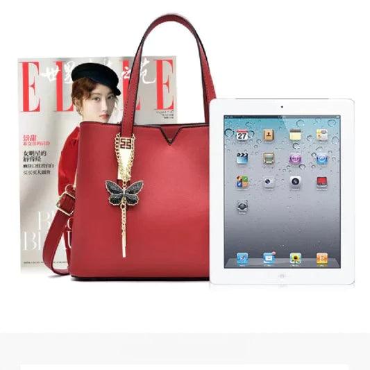 Large Capacity Solid Color Popular Handbag - Wine Red - Shop N Save