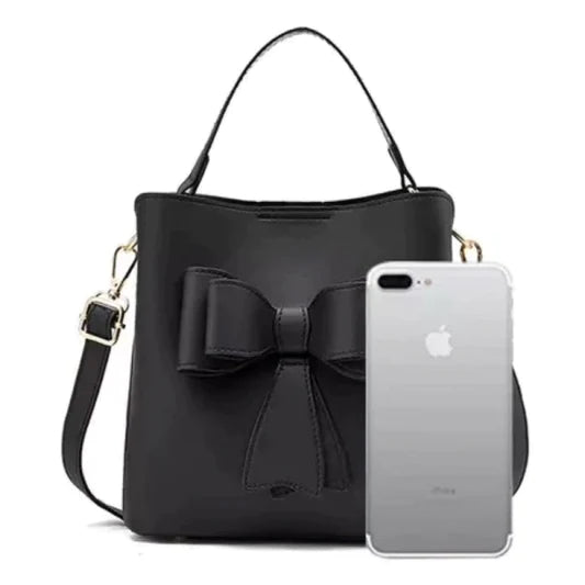 Ladies Simple Bow Decoration Handbag - Black