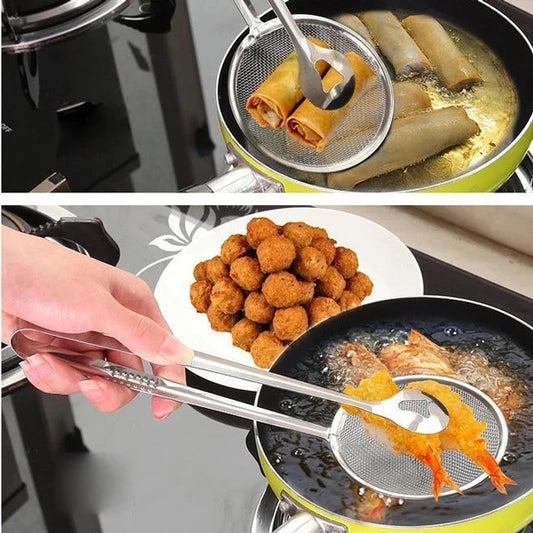 Steel Spoon With Clip Oil Frying Filter - Silver - Shop N Save