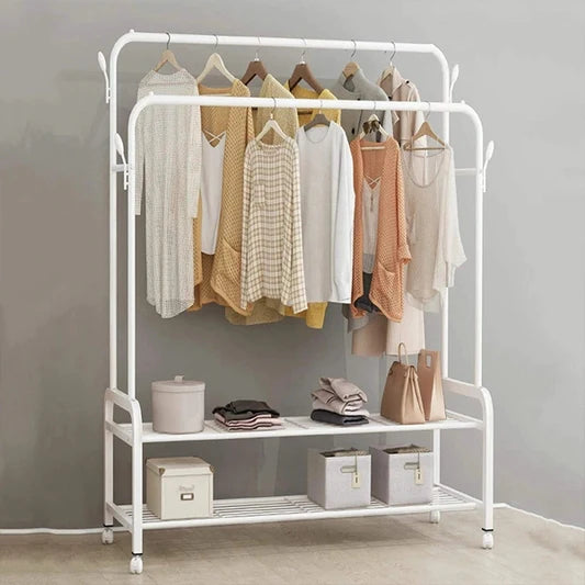 Double Rail Clothes Rack Hanger With Shoes Organizer