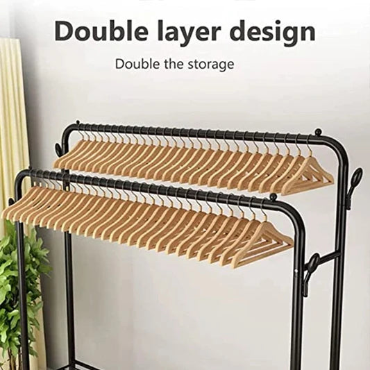 Double Rail Clothes Rack Hanger With Shoes Organizer