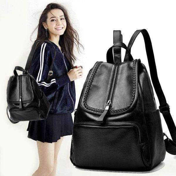 Premium Leather Backpack: Stylish, Large Capacity, Zip Closure - Shop N Save