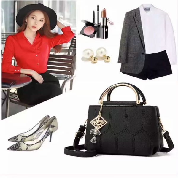 Black Embroidered Handbag: Stylish, Geometric, Tassel Detail, Zip Closure - Shop N Save